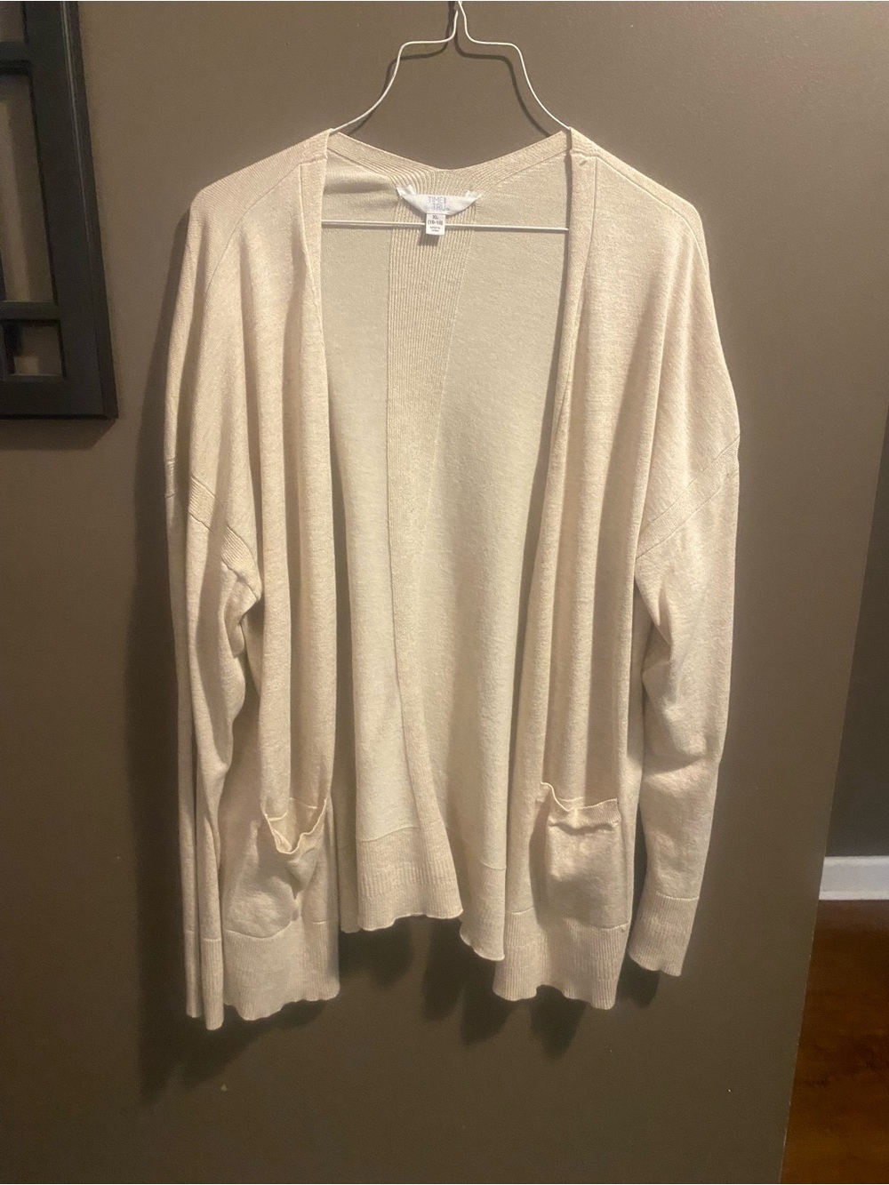 Time and Tru Cream Open-Front Pocket Cardigan